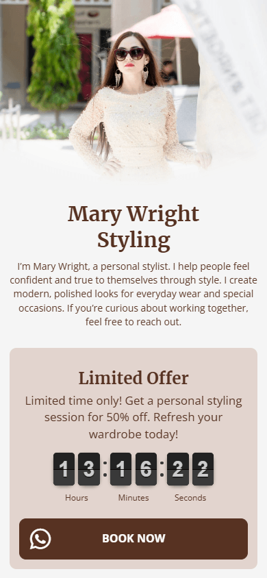 Top section of an AI-generated personal stylist page on Taplink