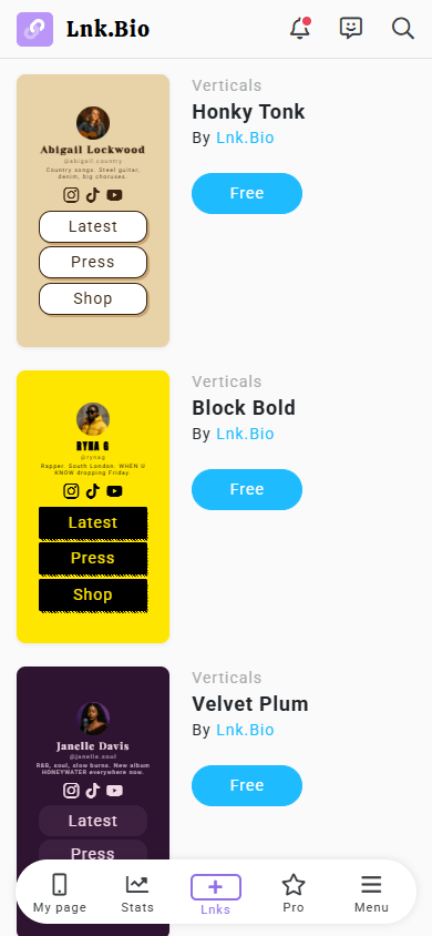 Design themes in Lnk.Bio