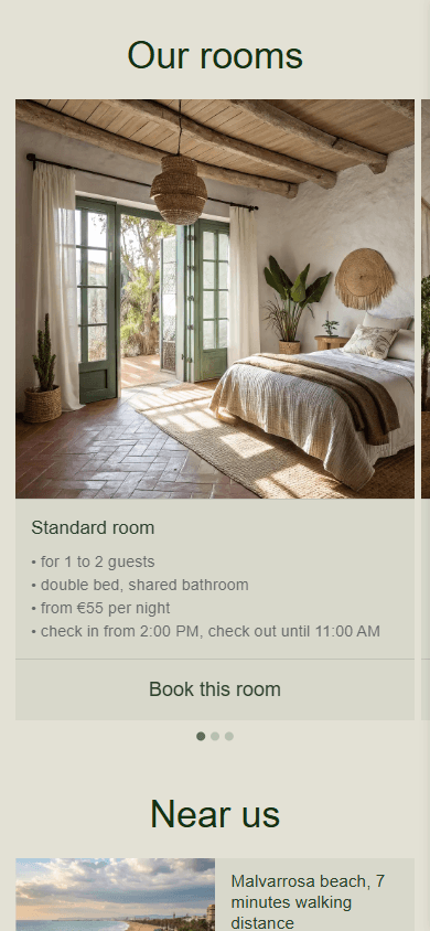 Middle of a guesthouse’s page built with Taplink