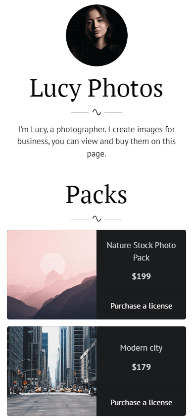 Photographer’s online store created with Taplink as the Gumroad alternative