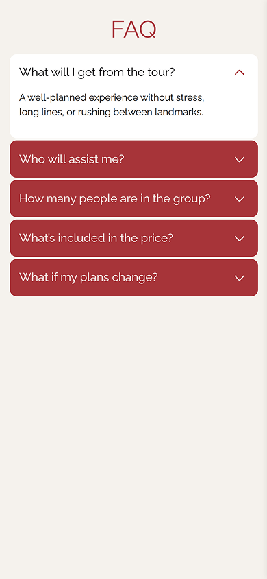 Collapsible FAQ block on a Taplink page