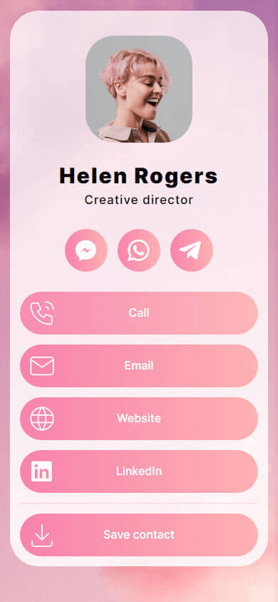 A digital business card of a creative director that was built with the Taplink digital business card maker