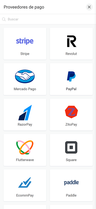 Primera parte de los proveedores de pago compatibles con Taplink