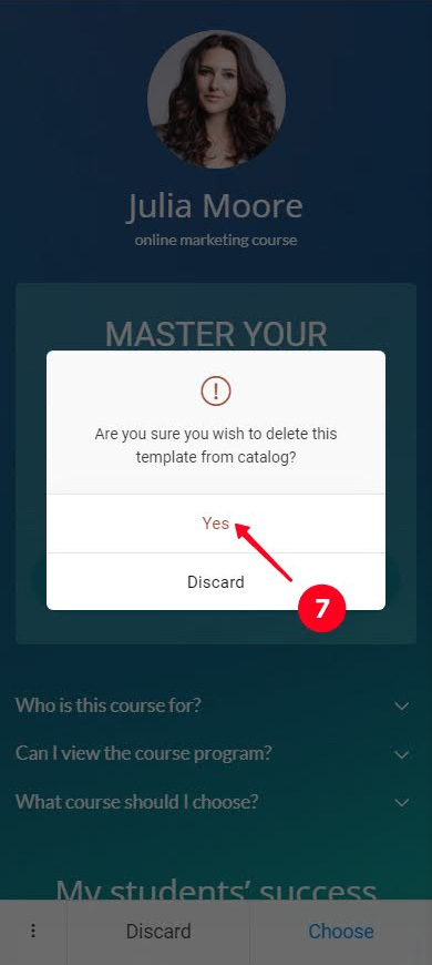 Confirming the template deletion