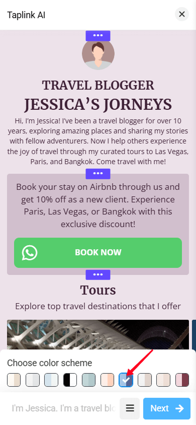 A Taplink AI page featuring a pink color scheme