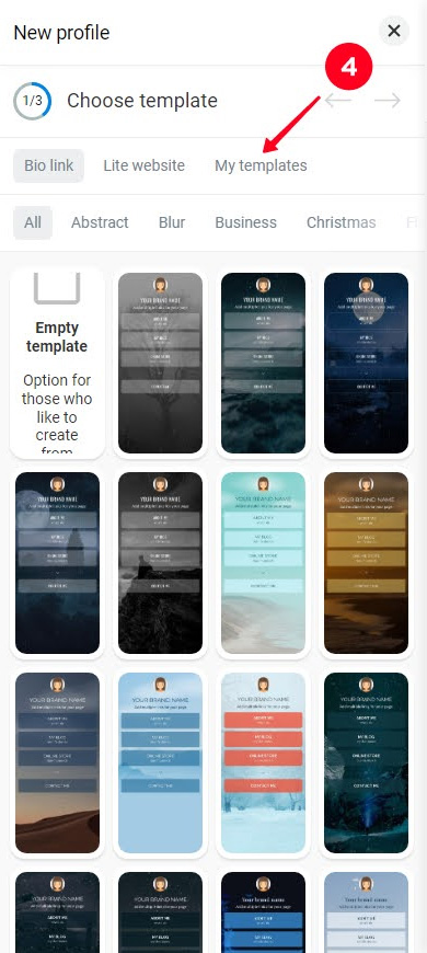 Switching to the My templates tab in the Taplink library
