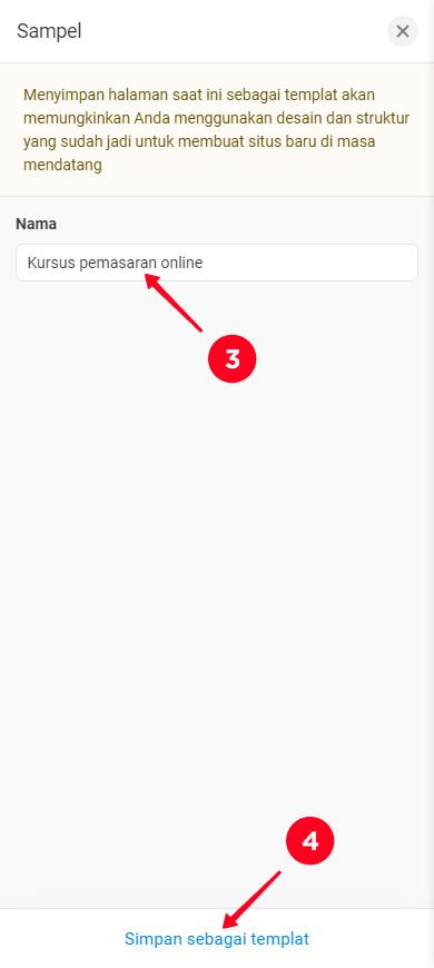 Menulis nama template khusus di kolom