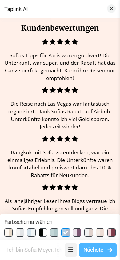 Der Bewertungen-Abschnitt mit einem Layout aus Sternen und Text