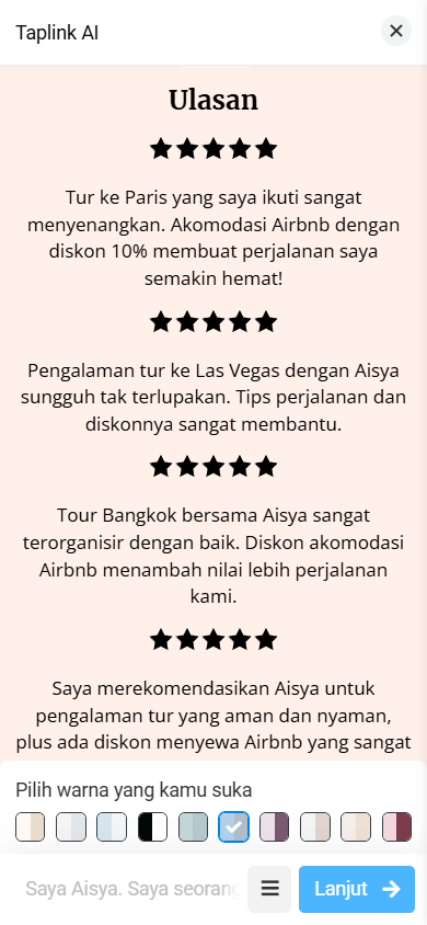 Bagian Ulasan yang memiliki tata letak bintang dan teks