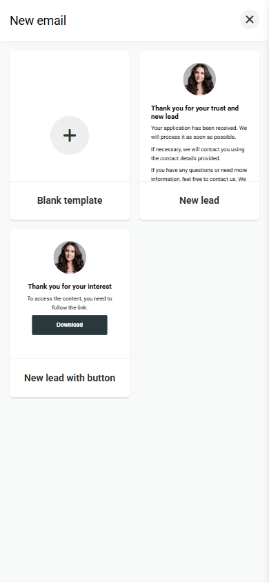Post-submission email settings featuring two email templates and a from-scratch option