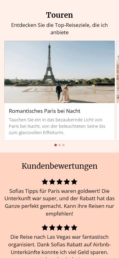 Der mittlere Teil der mit Taplink AI generierten Seite