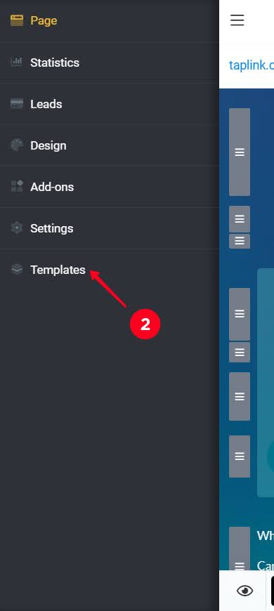 Choosing Templates in the Taplink editor menu