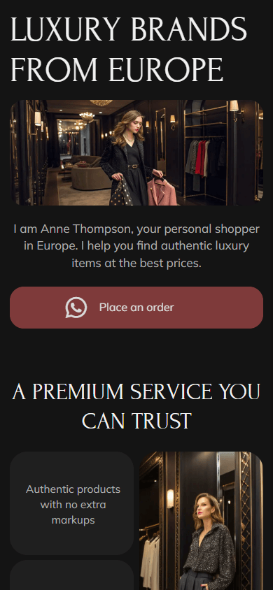 A reseller’s link in bio page created with Taplink as an alternative to Linktree and Lnk.Bio