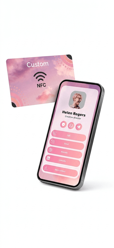 NFC business card and a phone displaying a digital business card