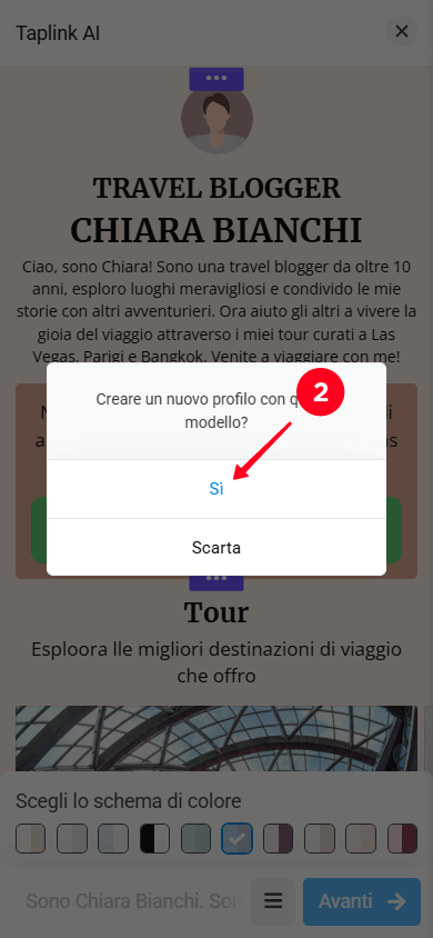 Selezione di «Sì» nella finestra pop-up di Taplink AI