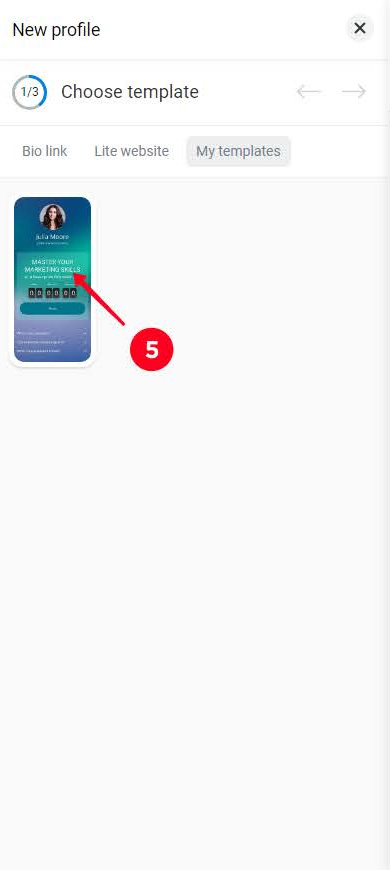 Tapping a custom template in the My templates tab of the Taplink library