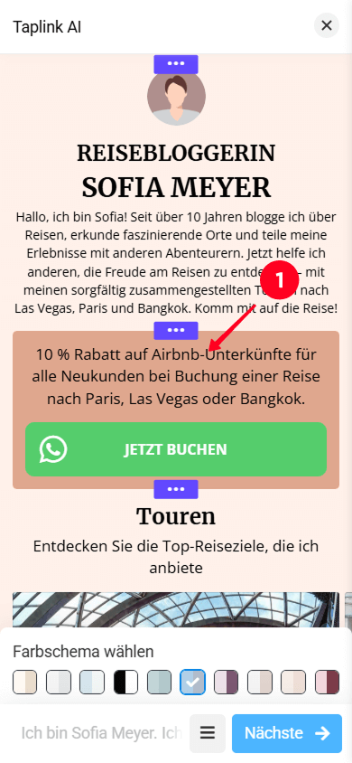 Tippen auf den Abschnitt Einzigartiges Handelsangebot in Taplink AI