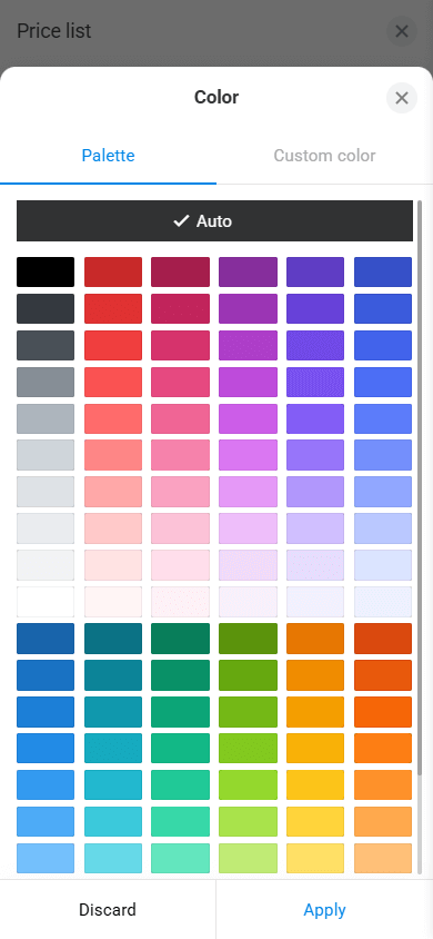 Leader line color settings available in the Price list block