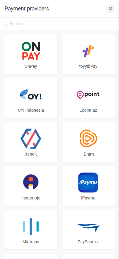 Second set of payment providers in Taplink