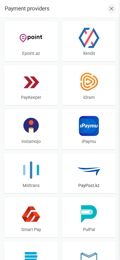 Second part of payment providers supported by Taplink