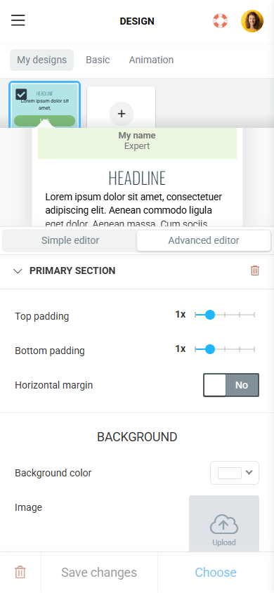 Section customization options in Taplink for a branded page