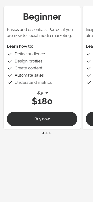 The first slide of pricing plans created with Taplink’s Pricing plans block