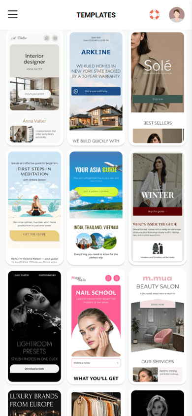 Third set of Taplink page templates