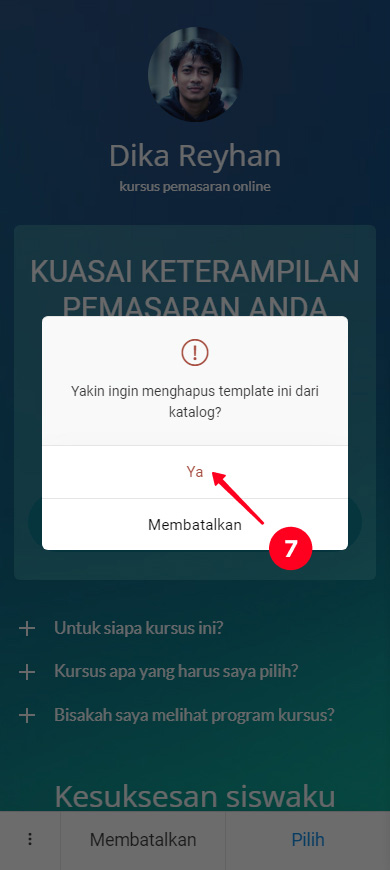 Mengonfirmasi penghapusan template