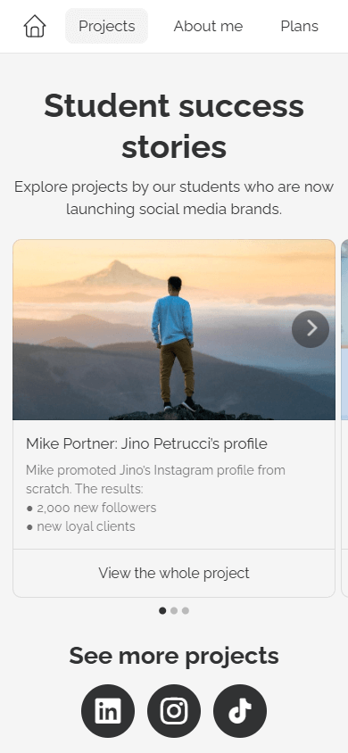 An example of an internal page created using the Taplink link-in-bio tool