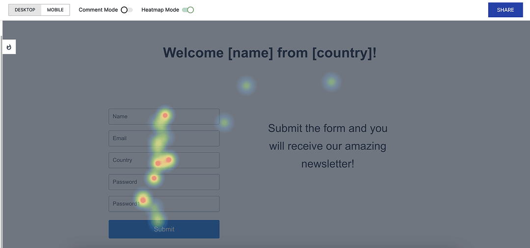 Heatmap interface in Instapage