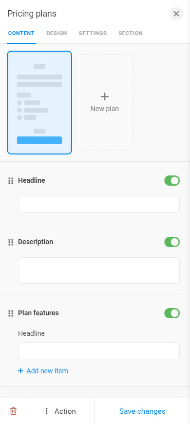 Empty fields in the pricing plan settings