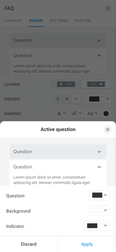 Active question customization parameters in the FAQ block