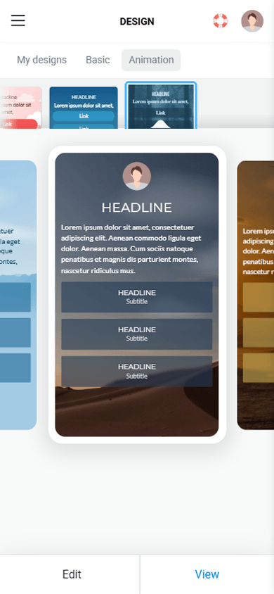 Animated design theme options in Taplink for dynamic page styling