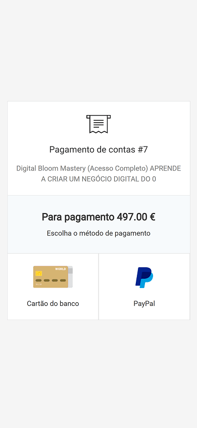 Página de selección del método de pago durante el proceso de compra de un producto digital