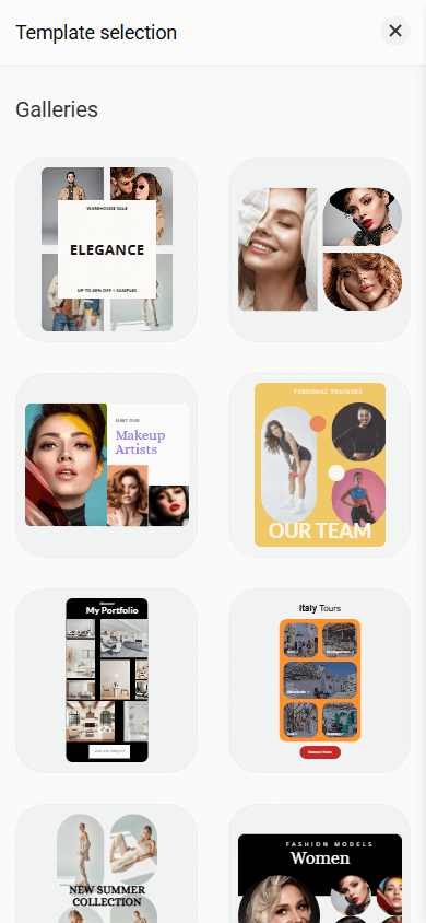 Custom block templates for creating galleries in Taplink