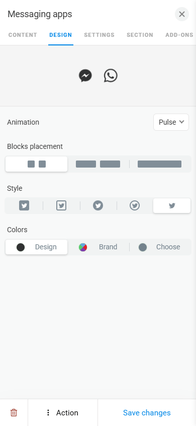 Design customization tab in the Messaging apps block