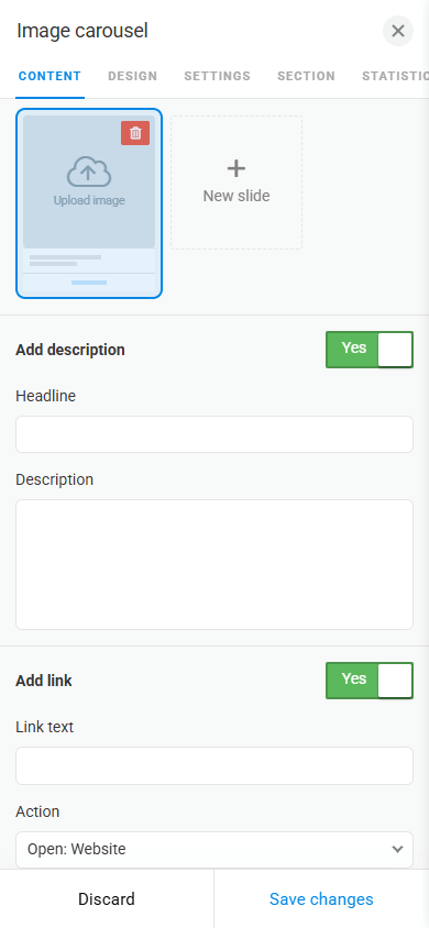 Content customization tab in the Image carousel block