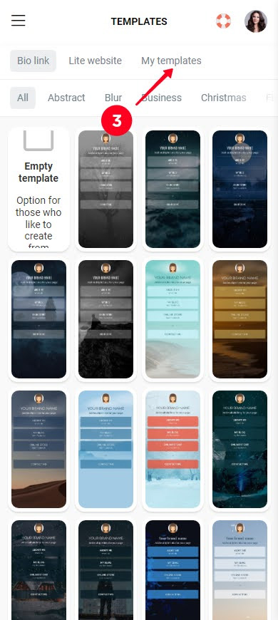 Switching to the My templates tab in the Taplink library
