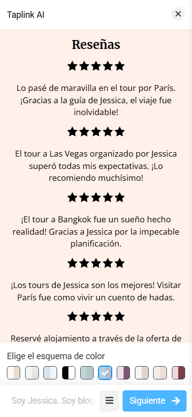 La sección Reseñas con un diseño de estrellas y texto