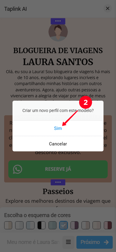 Selecionando “Sim” na janela pop-up no Taplink AI