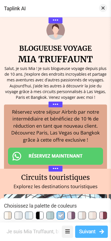 Une page orange dans l’interface Taplink AI