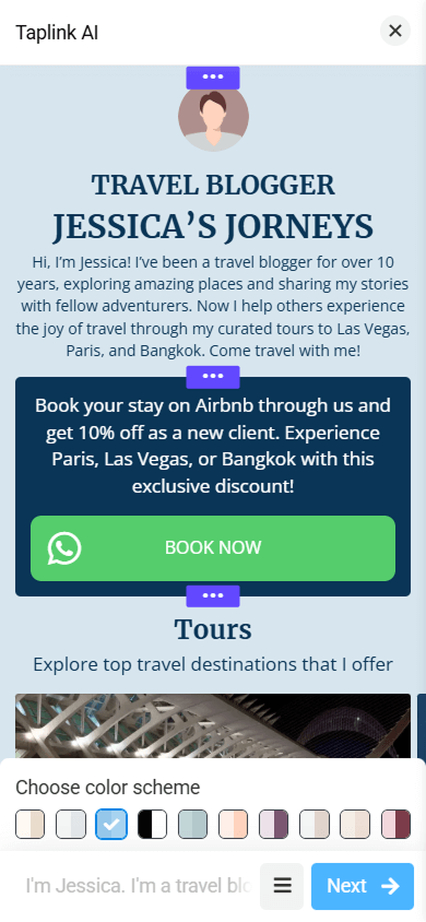A page editor interface in Taplink AI