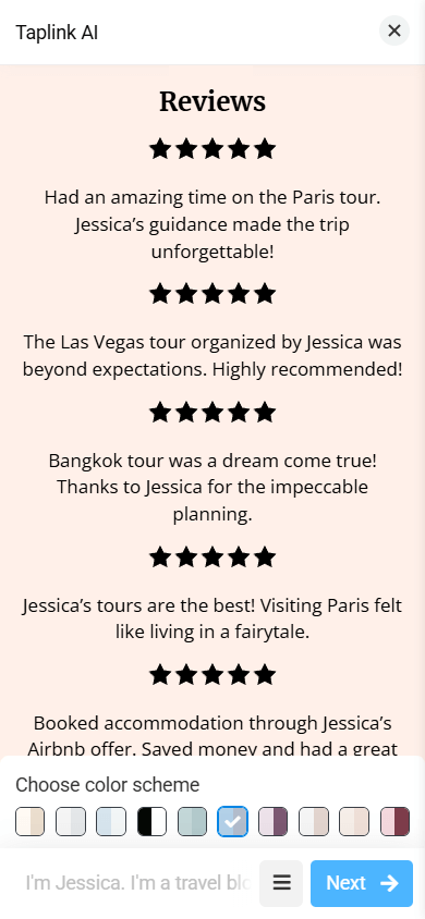 The Reviews section that has a layout of stars and text