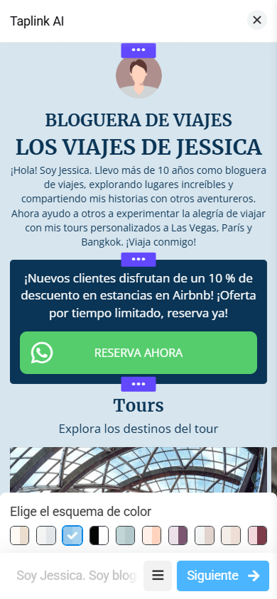 Una interfaz del editor de páginas en Taplink AI