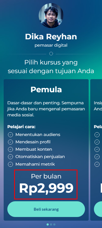Catatan “Per bulan” di atas harga saat ini pada halaman Taplink