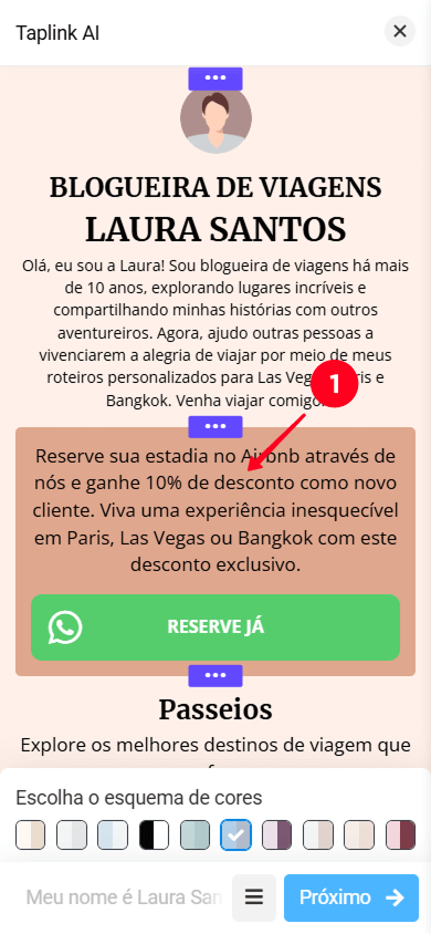 Tocando na seção Oferta comercial única no Taplink AI