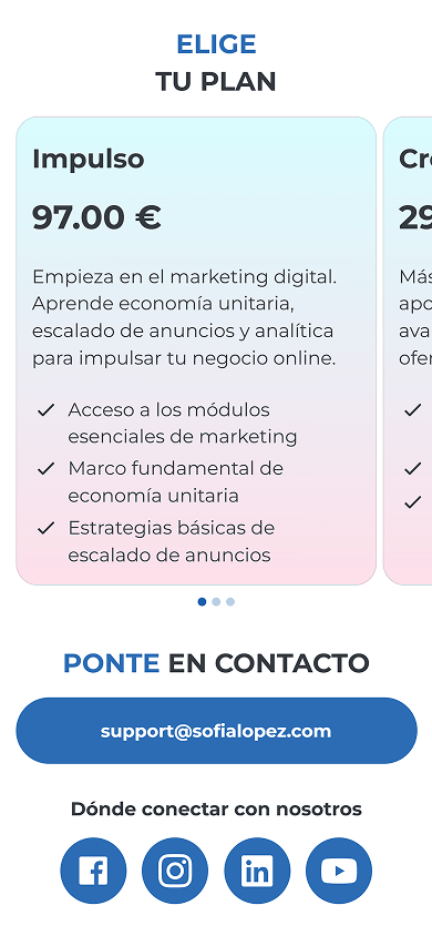 Parte inferior de la página de un especialista en marketing digital creada con Taplink