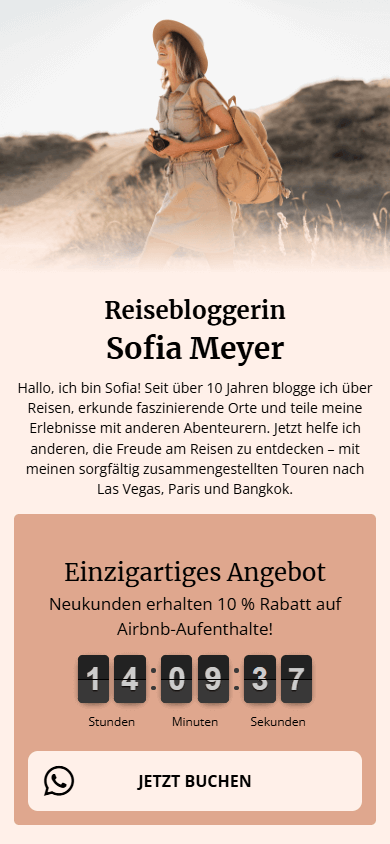 Der obere Teil der mit Taplink AI erstellten Seite