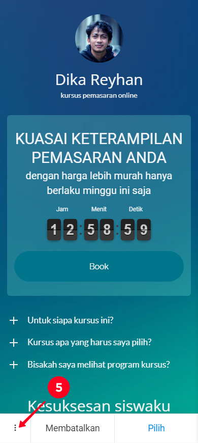 Ketuk ikon tiga titik dalam mode pratinjau Taplink