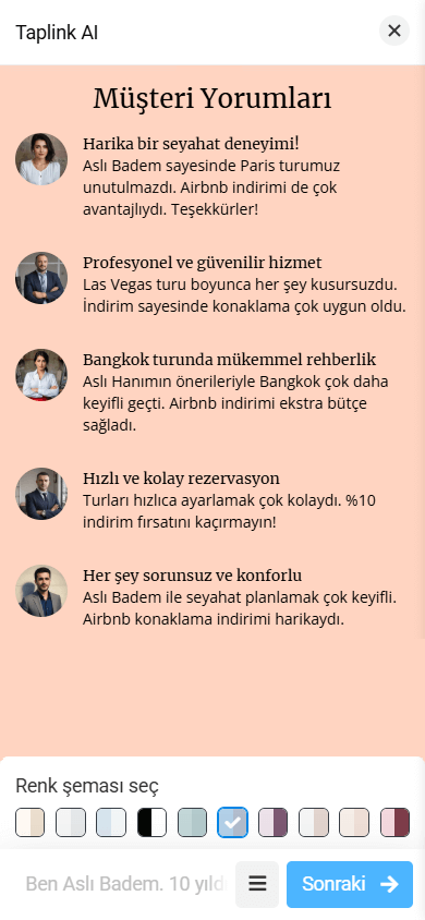 Küçük görsel, isim ve metin içeren Yorumlar bölümü düzeni